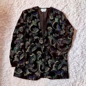 Vintage Velvet Embroidered Mardi Gras Floral Paisley Grandma Core Goblin‎ Blazer